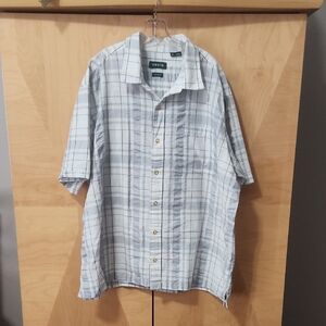 Men's Orvis White And Blue Plaid Short Sleeve Button Down Shirt Size XL